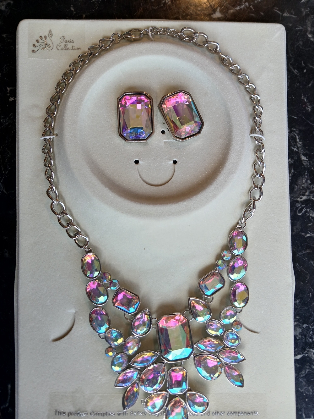 Aurora Crystal Statement Necklace & Earring Set - Pink Iridescent